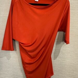 VENUS Orange Ruched Asymmetrical Tunic with Dolman Sleeves
